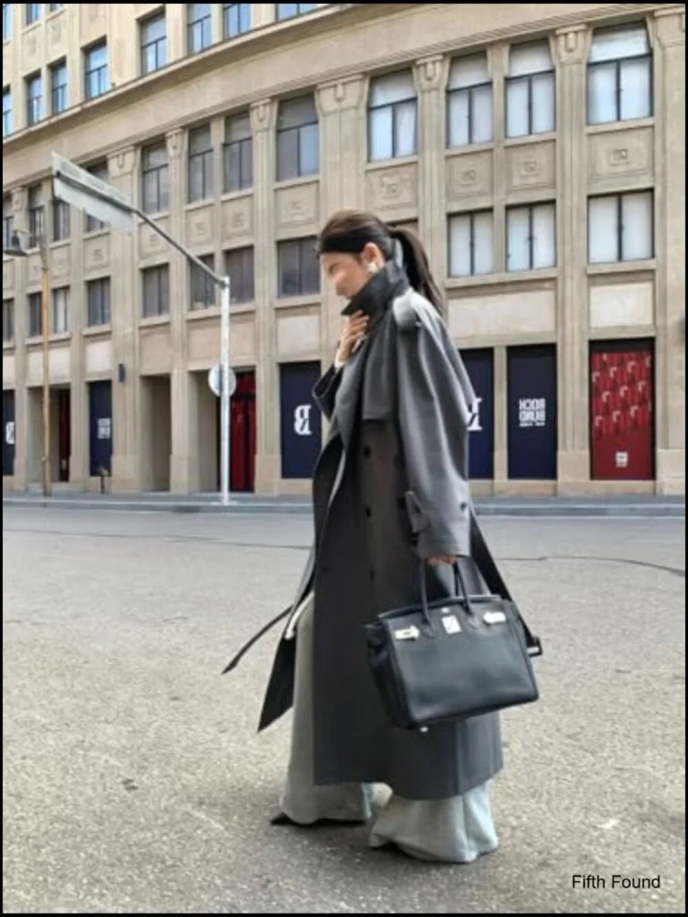 Double Breasted Long Trench Coat Windproof Classic Lapel Overcoat with Belt - Picture 3 of 5